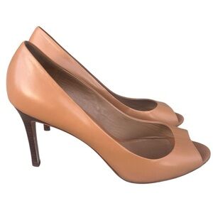 Ann Taylor camel brown buttery leather peep toe heels shoes size 9.5